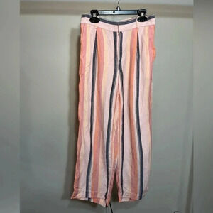 Women’s LOFT peach striped‎ wide leg linen pants size XS